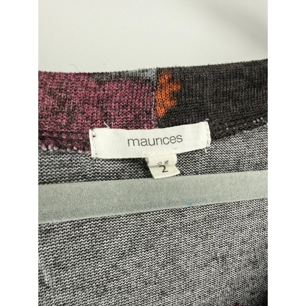 Maurices Floral Knit Top Womens 2X Plus Gray Burgundy Feminine Boho Long Sleeve - Picture 4 of 9